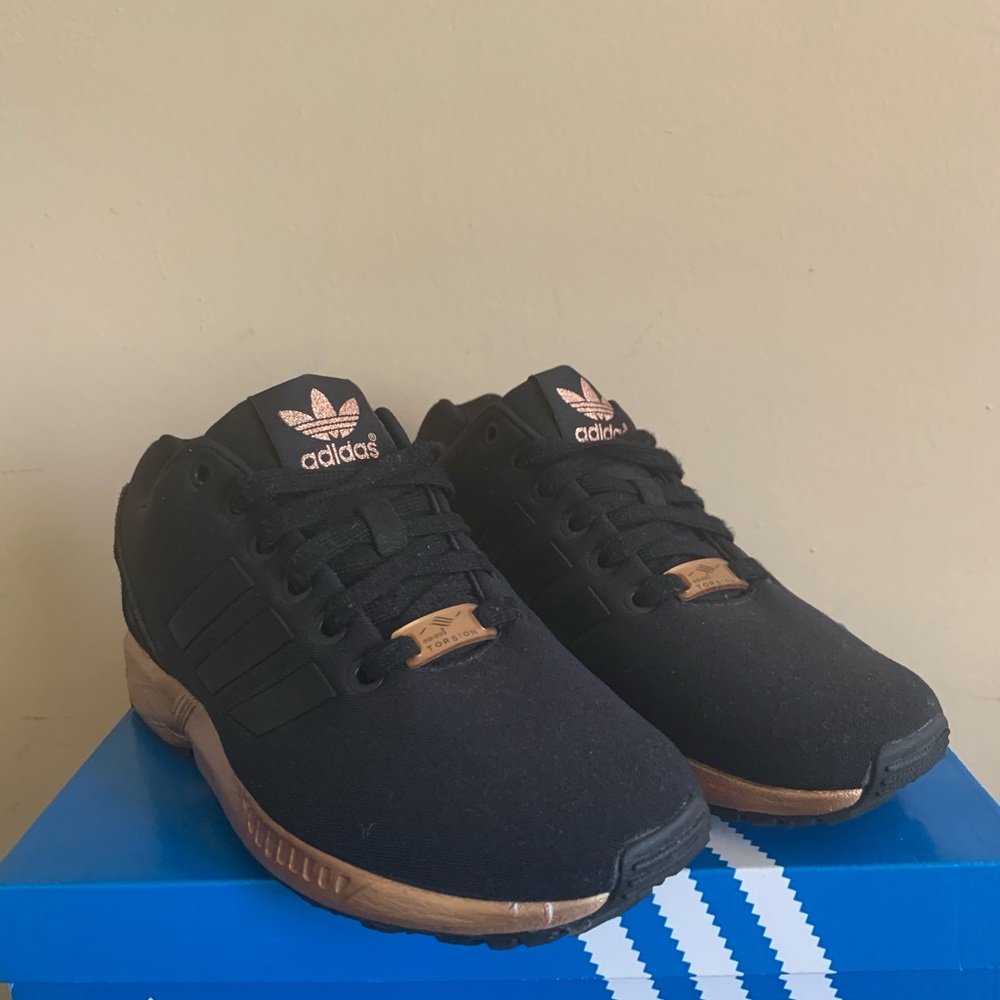 Black and Copper Colored Adidas ZX Flux Sneakers